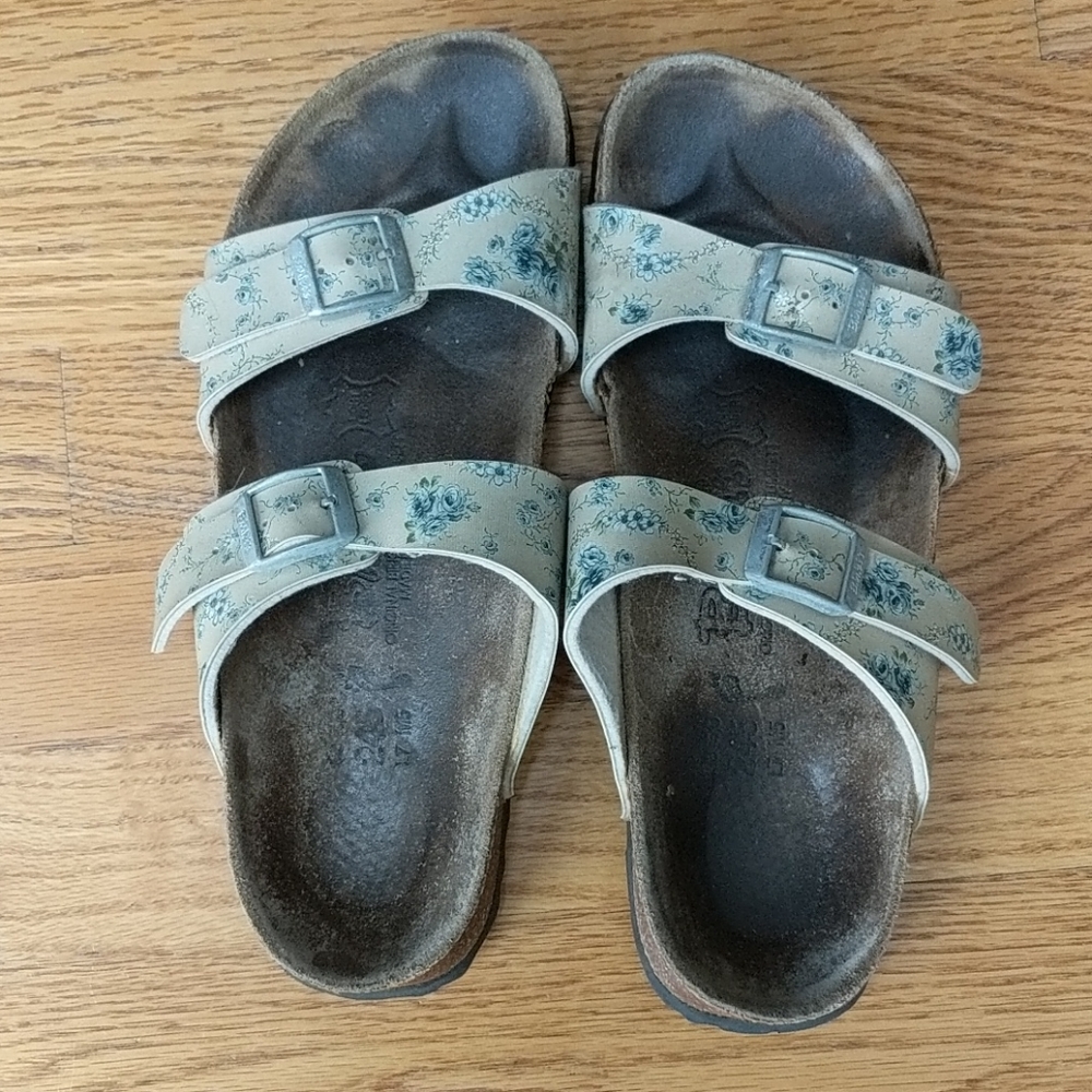 Birki's by Birkenstock Tan Floral Arizona Sandals